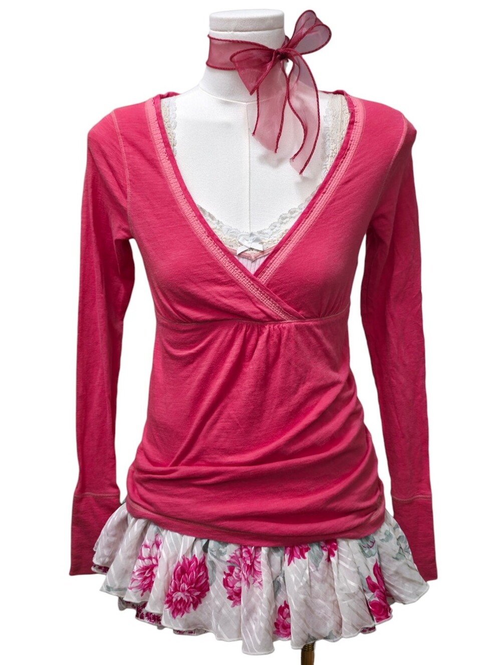 Abercrombie vintage coral pink long sleeve babydoll top